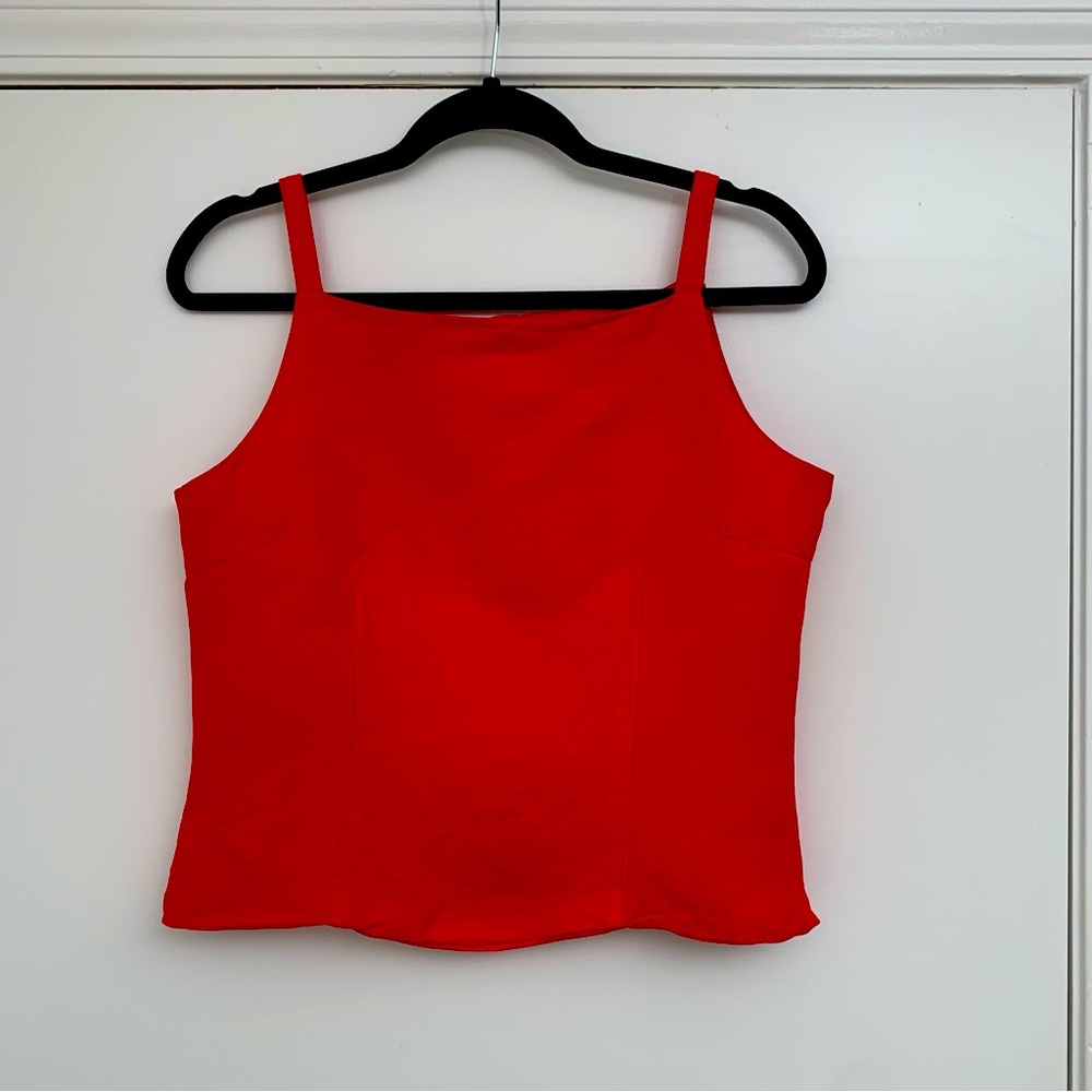 VTG Harold’s Red Linen Blouse with invisible zipper | classic preppy 90s Sz 8